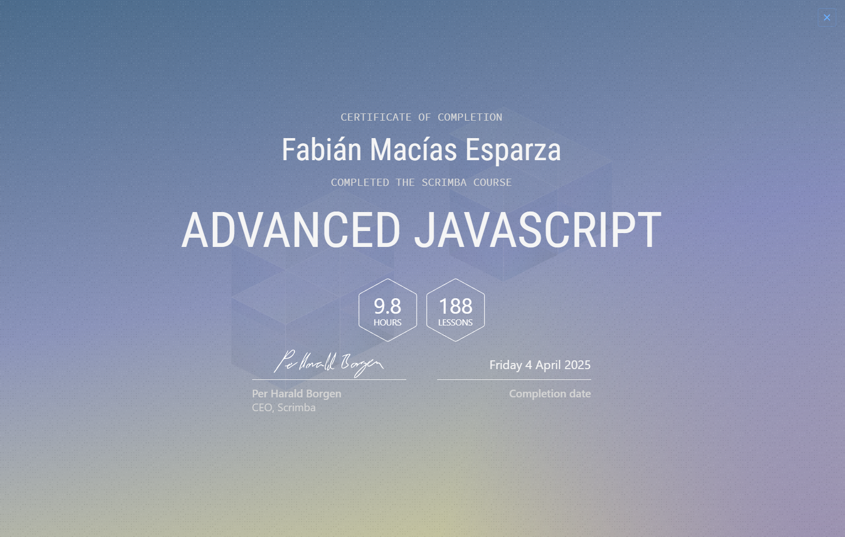 Advanced JavaScript Certificate